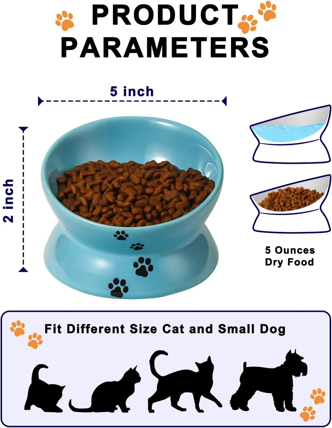 Elevated Cat Food Bowl, Ceramic Raised Cat Bowl, Tilt Angle Protect Cat'S Spine, anti Vomiting Cat Dish, Backflow Prevention, Lake Blue - Image 3