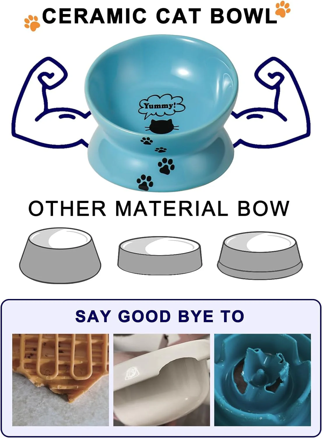 Elevated Cat Food Bowl, Ceramic Raised Cat Bowl, Tilt Angle Protect Cat'S Spine, anti Vomiting Cat Dish, Backflow Prevention, Lake Blue - Image 4
