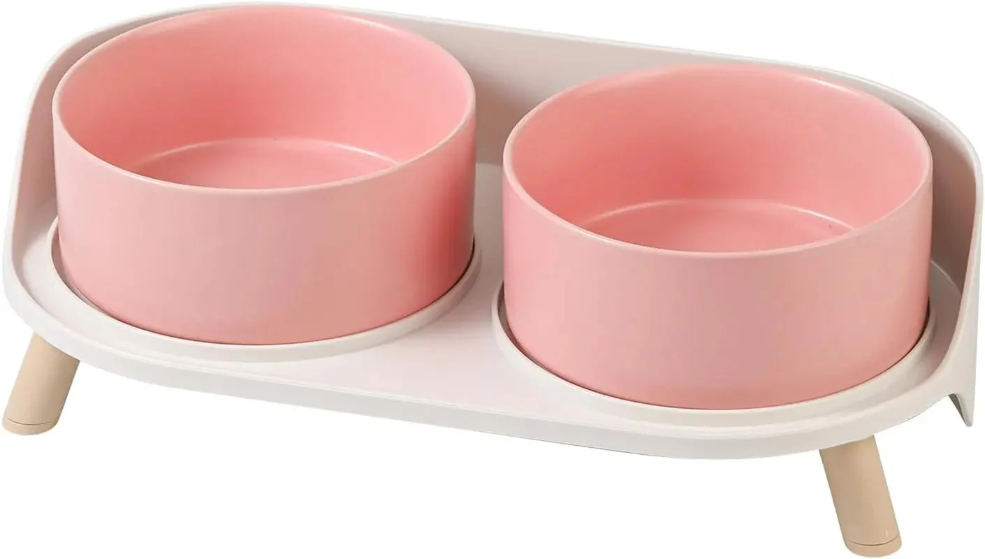 Elevated Ceramic Cat & Dog Bowl Set with Splash Guard, Non-Slip Stand (2x480ml) - Image 10
