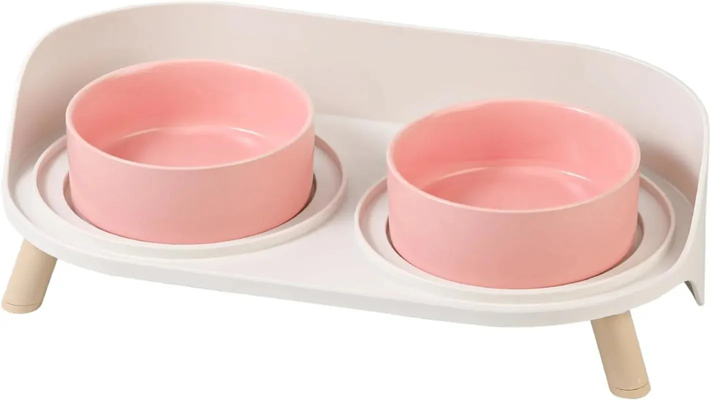 Elevated Ceramic Cat & Dog Bowl Set with Splash Guard, Non-Slip Stand (2x480ml) - Image 15