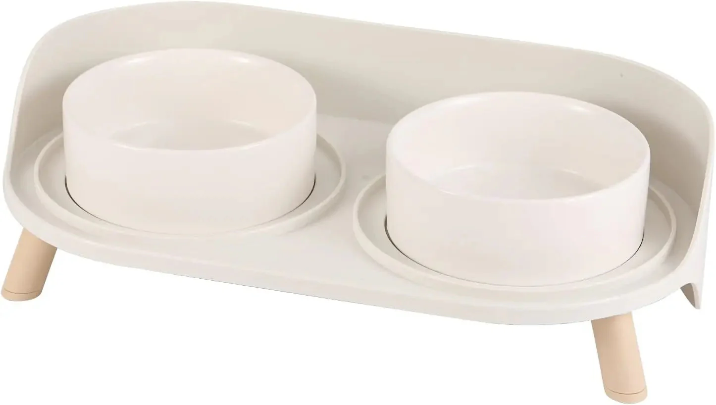Elevated Ceramic Cat & Dog Bowl Set with Splash Guard, Non-Slip Stand (2x480ml) - Image 2