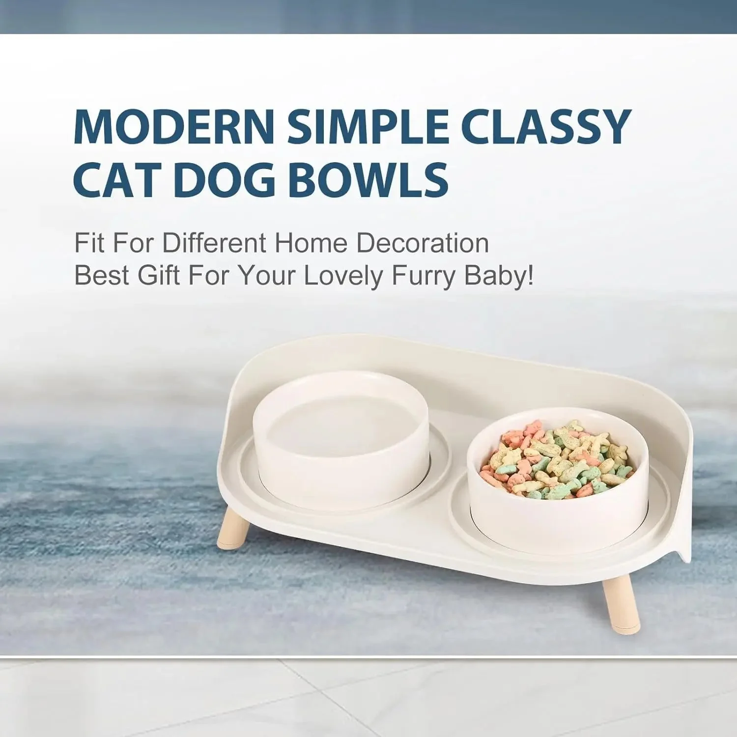 Elevated Ceramic Cat & Dog Bowl Set with Splash Guard, Non-Slip Stand (2x480ml) - Image 7