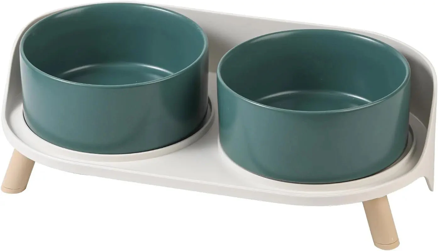 Elevated Ceramic Cat & Dog Bowl Set with Splash Guard, Non-Slip Stand (2x480ml) - Image 8