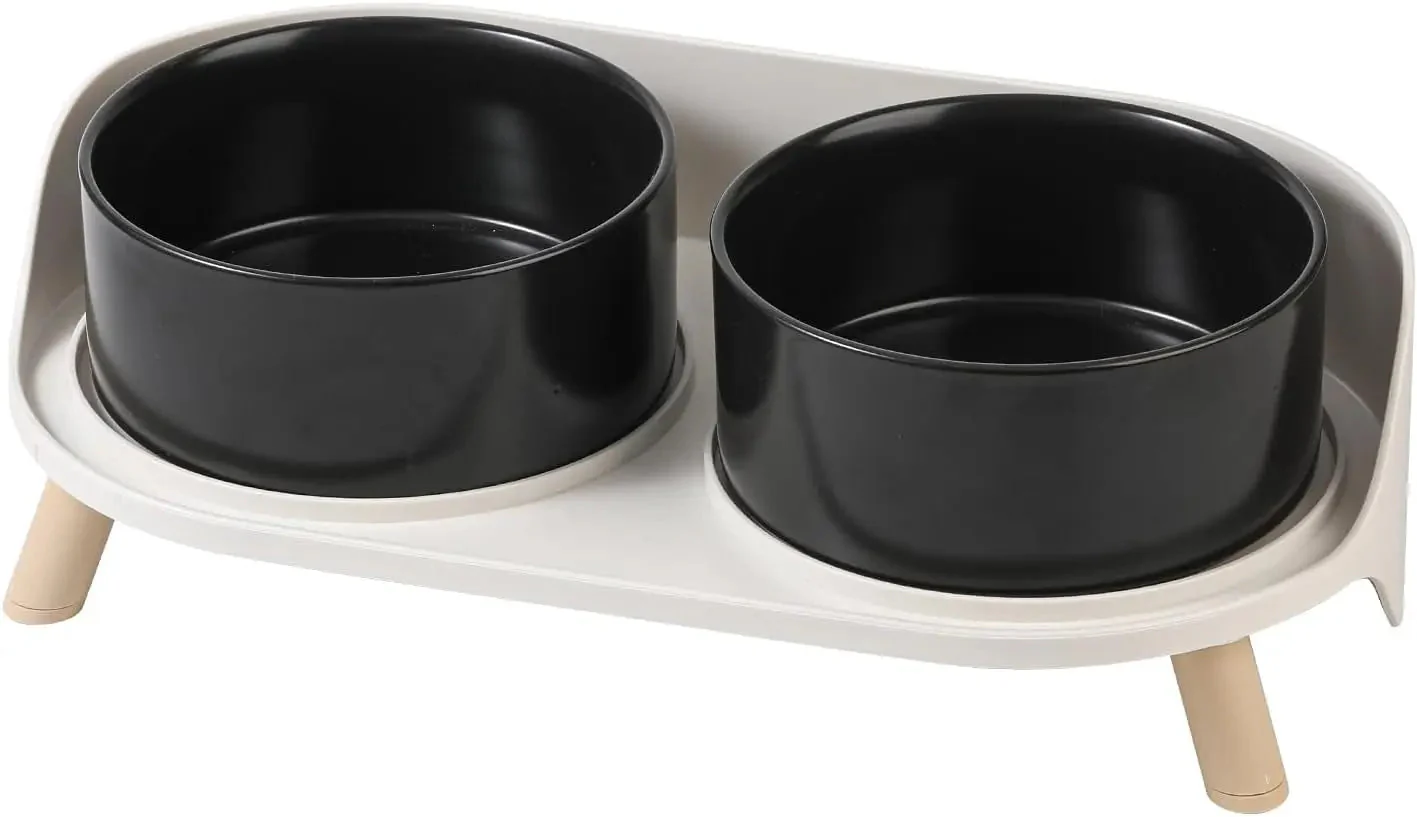 Elevated Ceramic Cat & Dog Bowl Set with Splash Guard, Non-Slip Stand (2x480ml) - Image 9