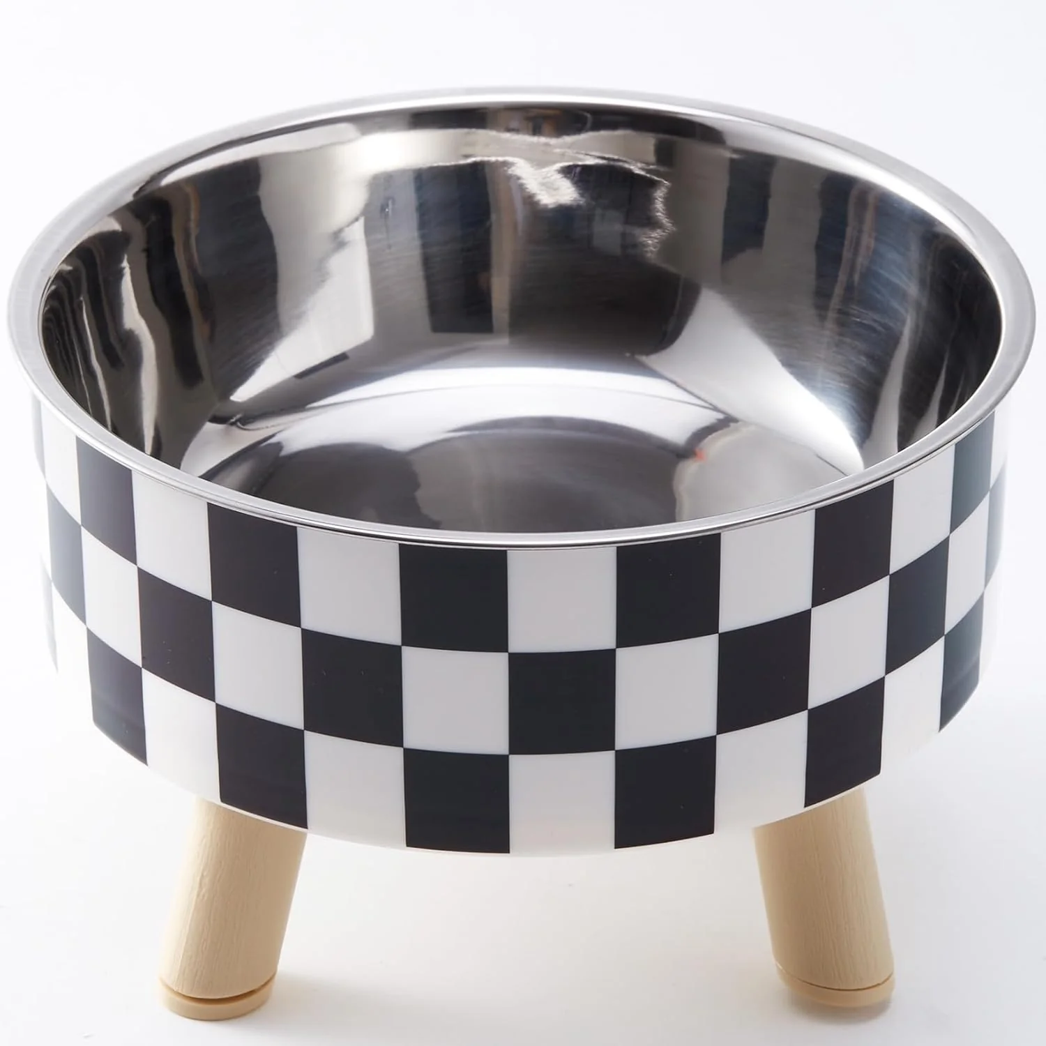 Elevated Pet Bowl with Legs - Checkered Stainless Steel - Image 2