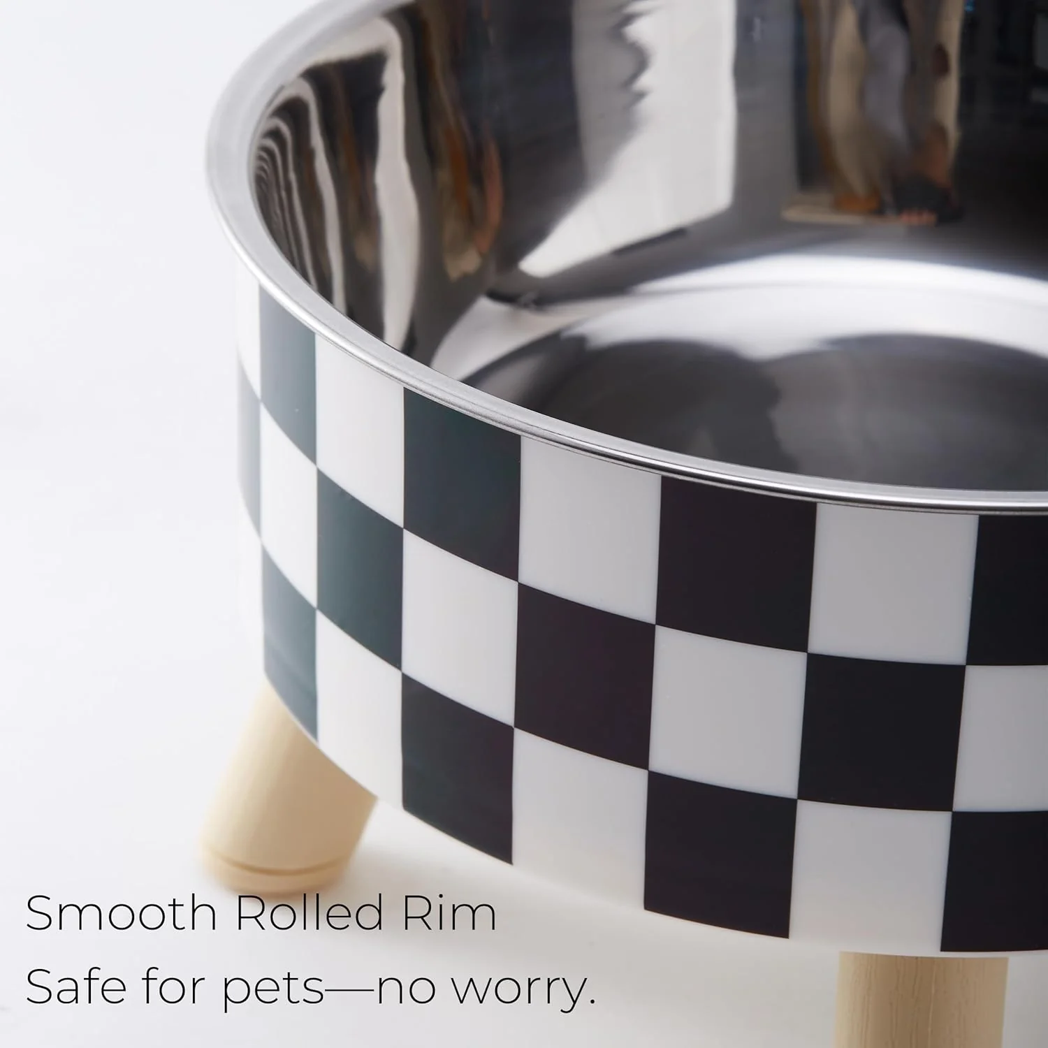 Elevated Pet Bowl with Legs - Checkered Stainless Steel - Image 5