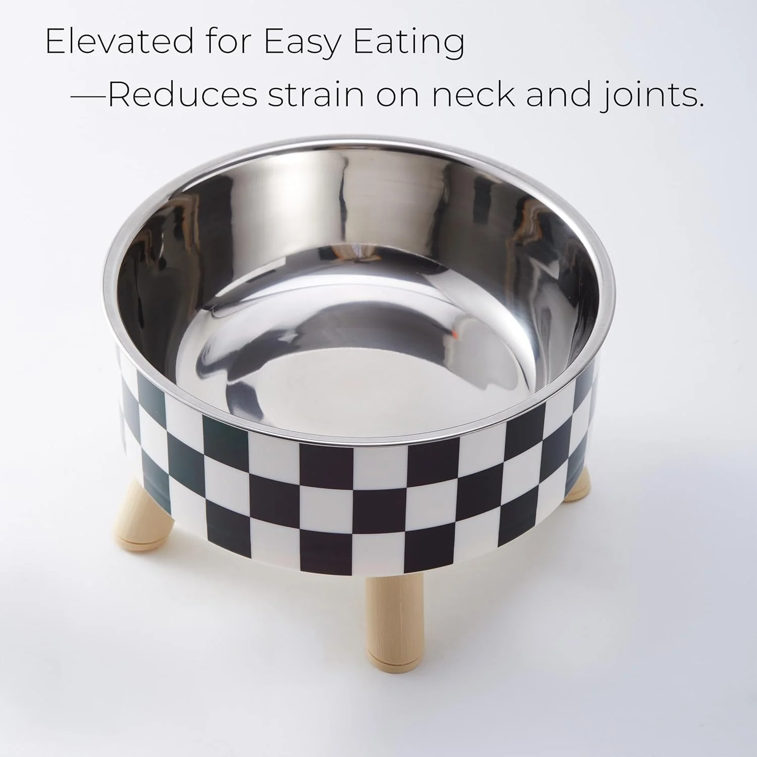 Elevated Pet Bowl with Legs - Checkered Stainless Steel - Image 6