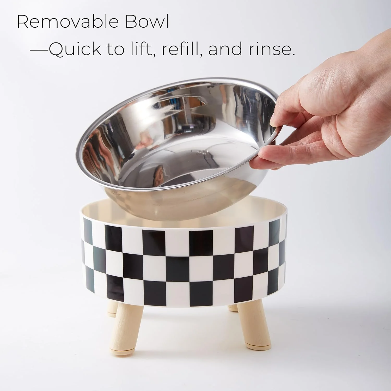 Elevated Pet Bowl with Legs - Checkered Stainless Steel - Image 7