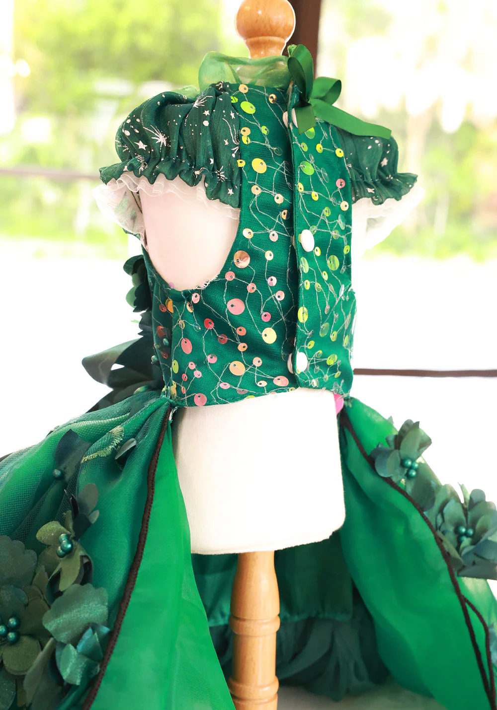 Emerald Green Floral Pet Gown | Luxury Dog Dress for Weddings & Special Occasions - Image 4