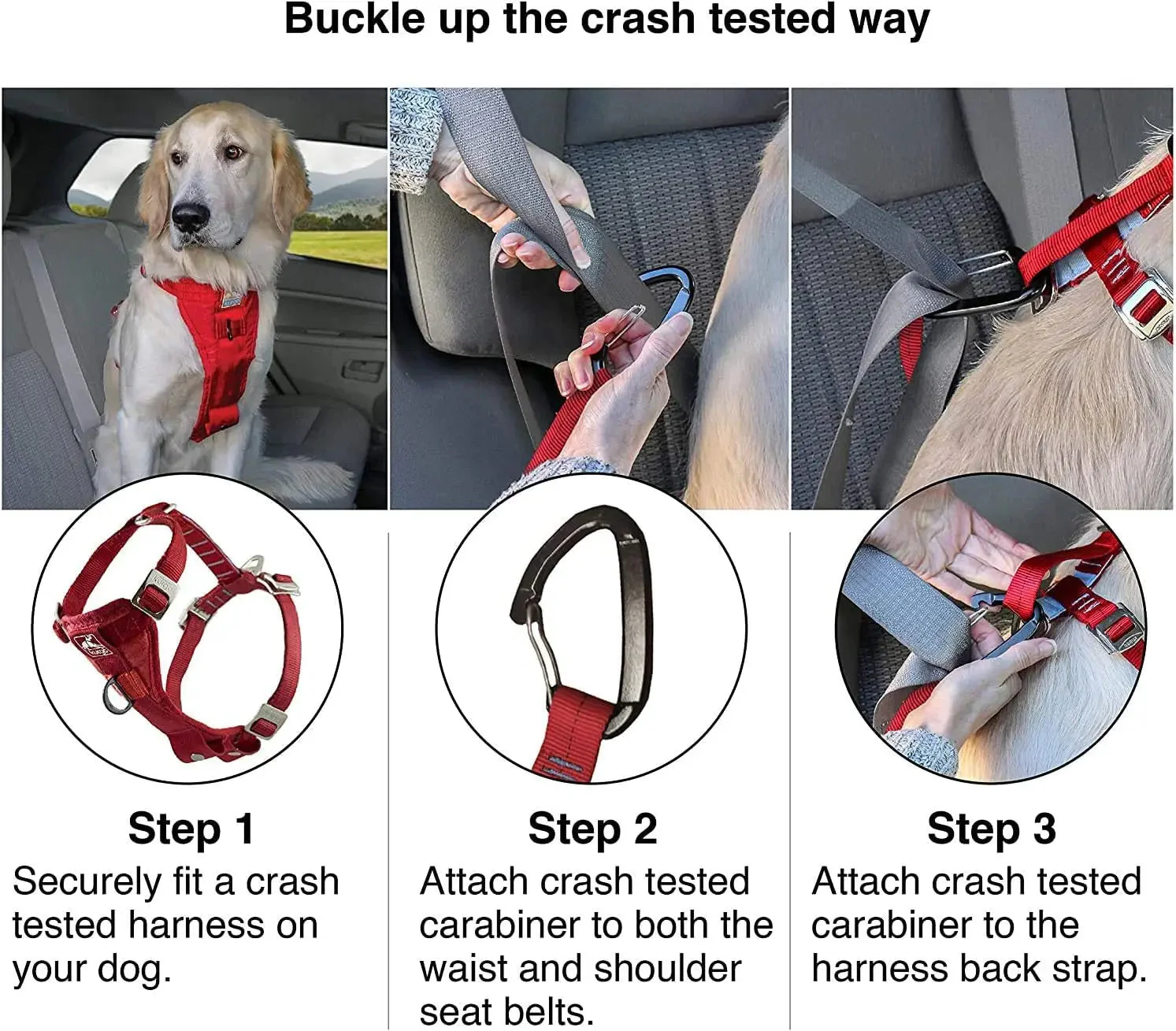 Enhanced Strength Tru-Fit Dog Car Harness - Crash Tested for Safety - Broad Chest Plate - All Steel Nested Buckles - Includes Seatbelt Tether - Red - Large - Image 4