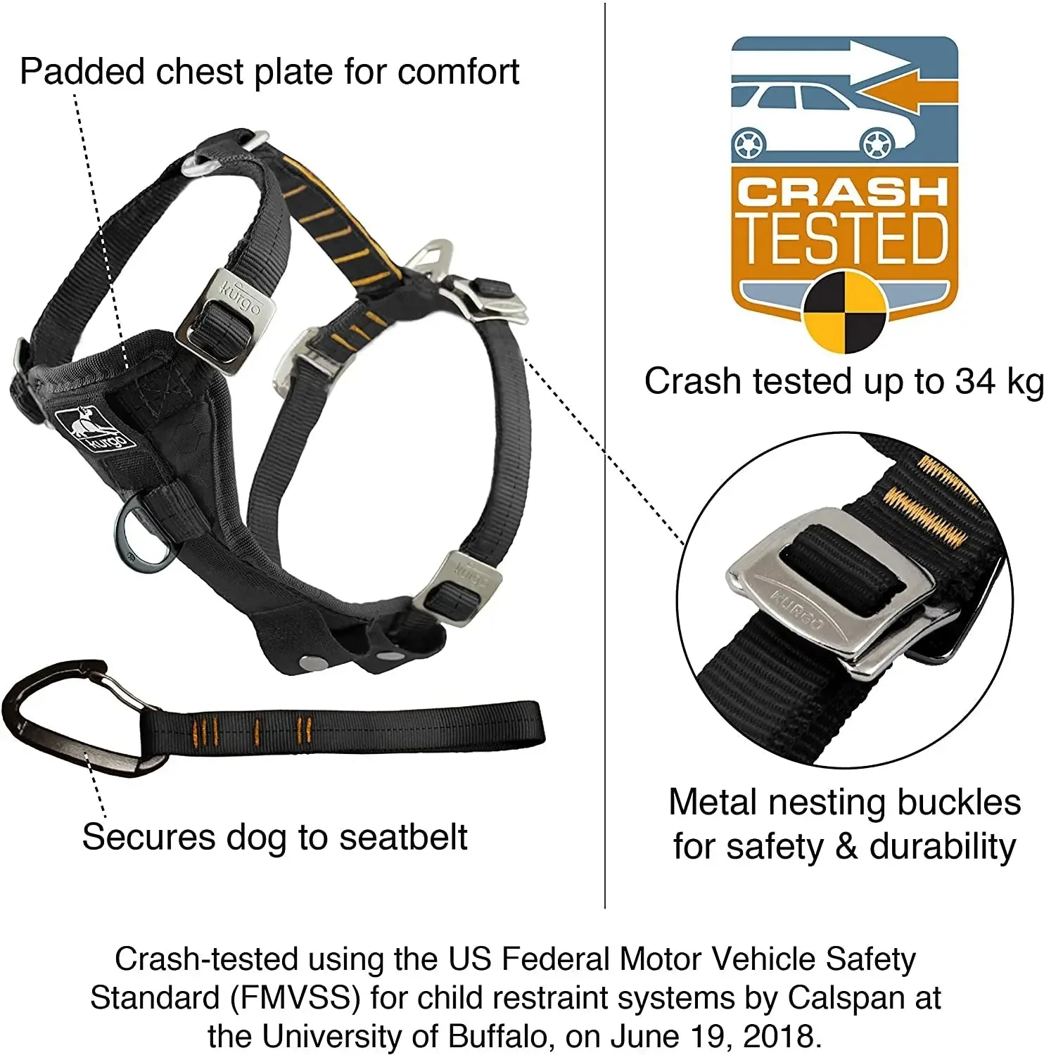 Enhanced Strength Tru-Fit Dog Car Harness - Crash Tested for Safety - Broad Chest Plate - All Steel Nested Buckles - Includes Seatbelt Tether - Red - Medium - Image 2