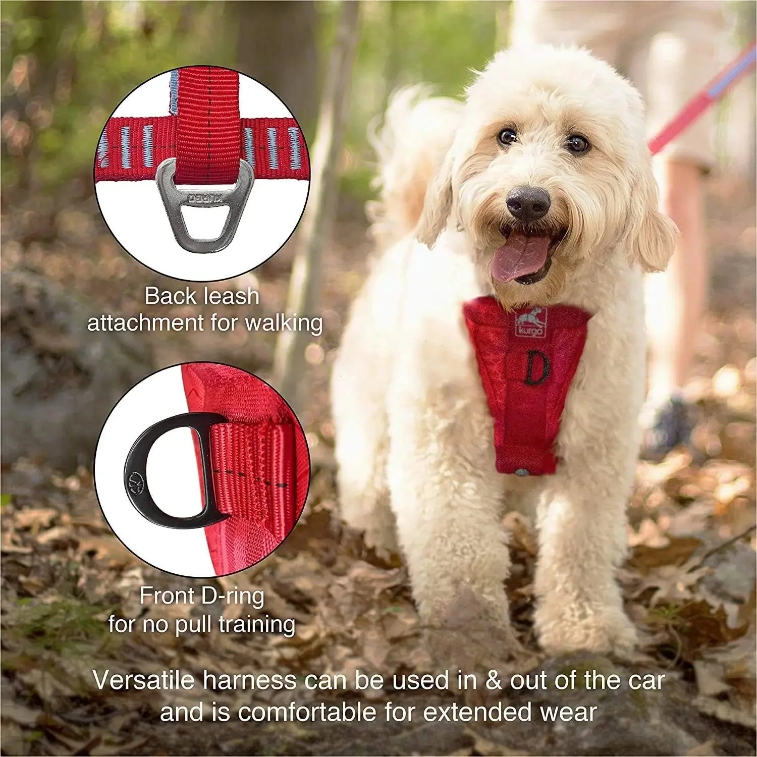 Enhanced Strength Tru-Fit Dog Car Harness - Crash Tested for Safety - Broad Chest Plate - All Steel Nested Buckles - Includes Seatbelt Tether - Red - Medium - Image 3