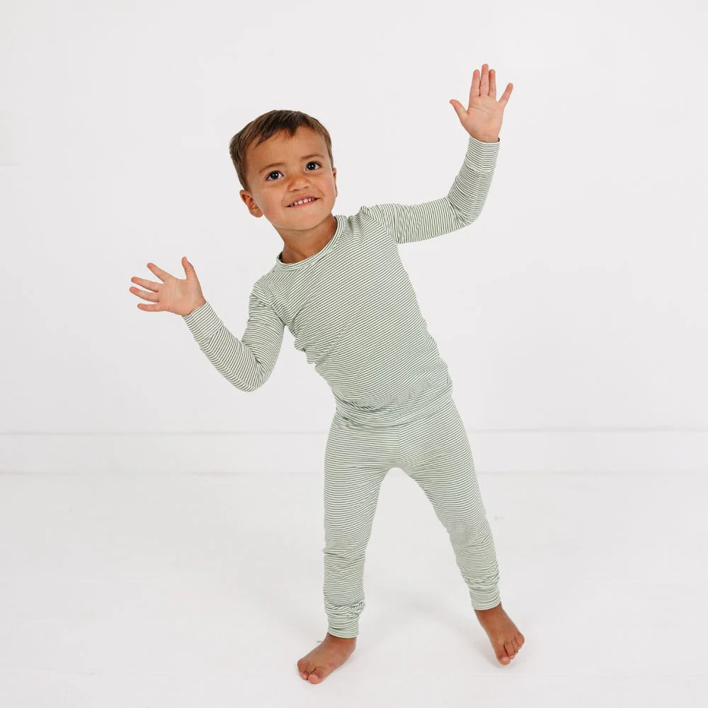 Evergreen Stripe Bamboo Kids Pajama Set - Image 3