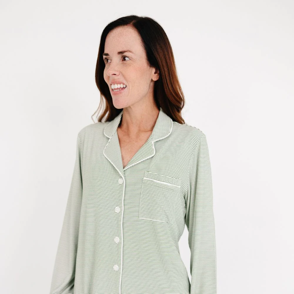 Evergreen Stripe Long Sleeve & Pants Bamboo Women's Pajama Set - Image 3