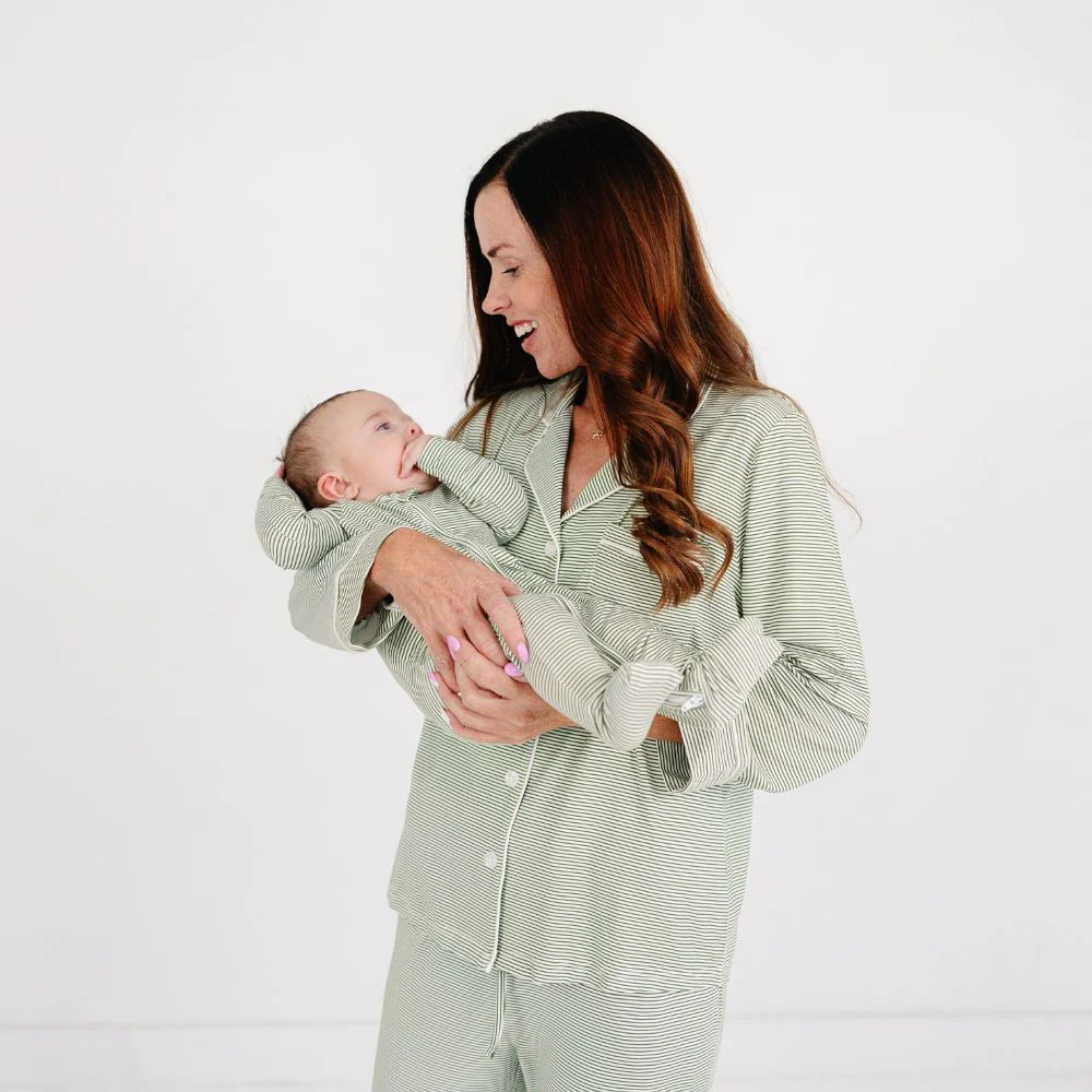 Evergreen Stripe Long Sleeve & Pants Bamboo Women's Pajama Set - Image 5