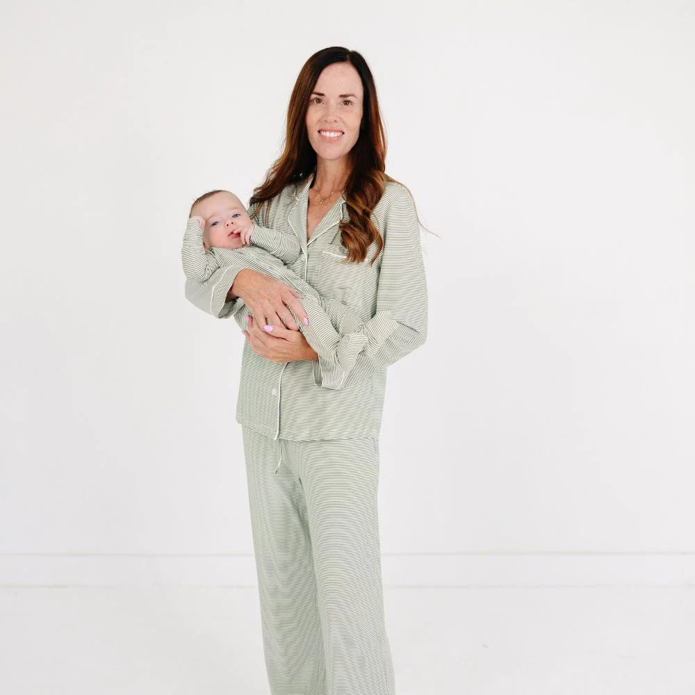 Evergreen Stripe Long Sleeve & Pants Bamboo Women's Pajama Set - Image 6