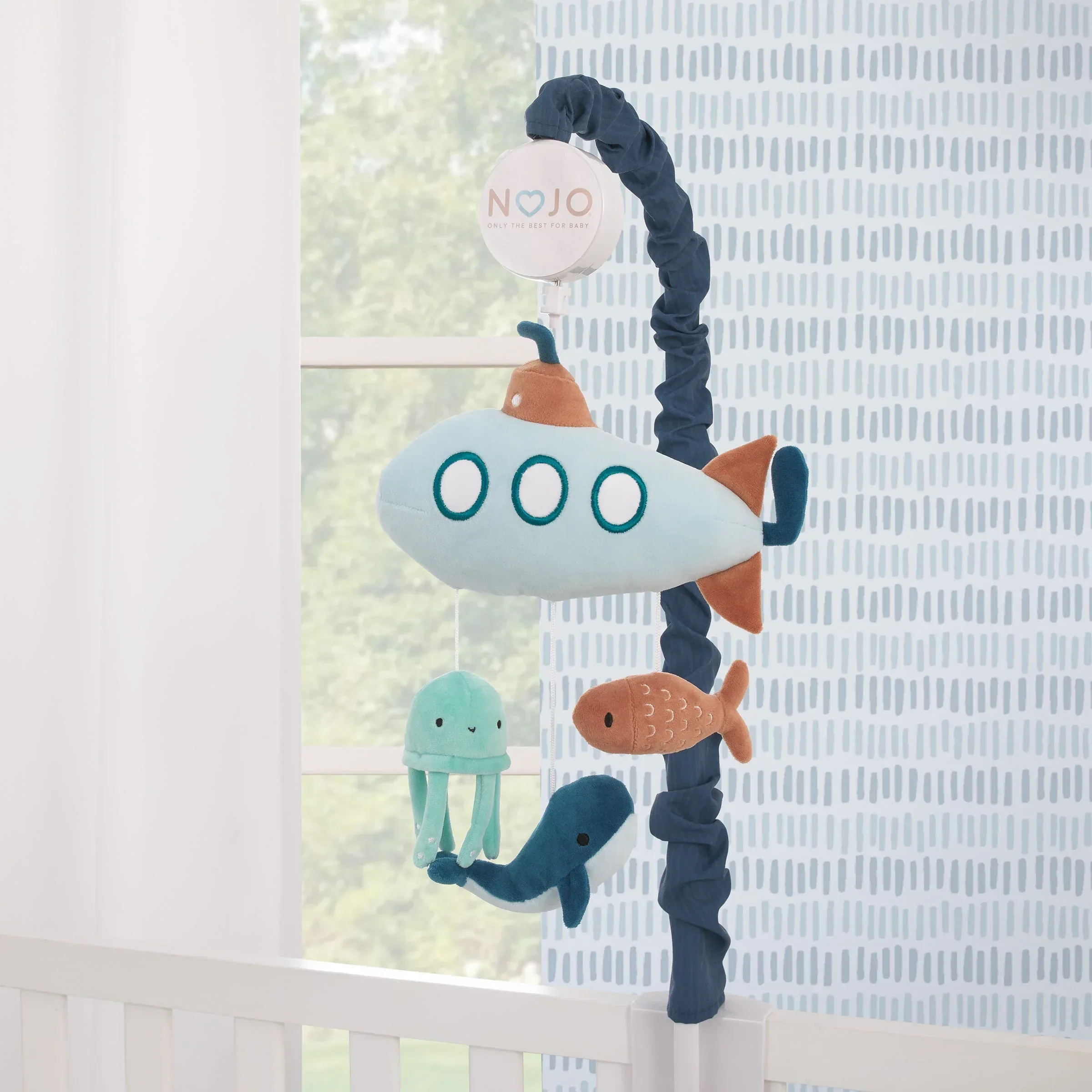 Explore Dream Discover Light Blue, Navy, and Aqua Submarine Plush Musical Mobile - Image 3