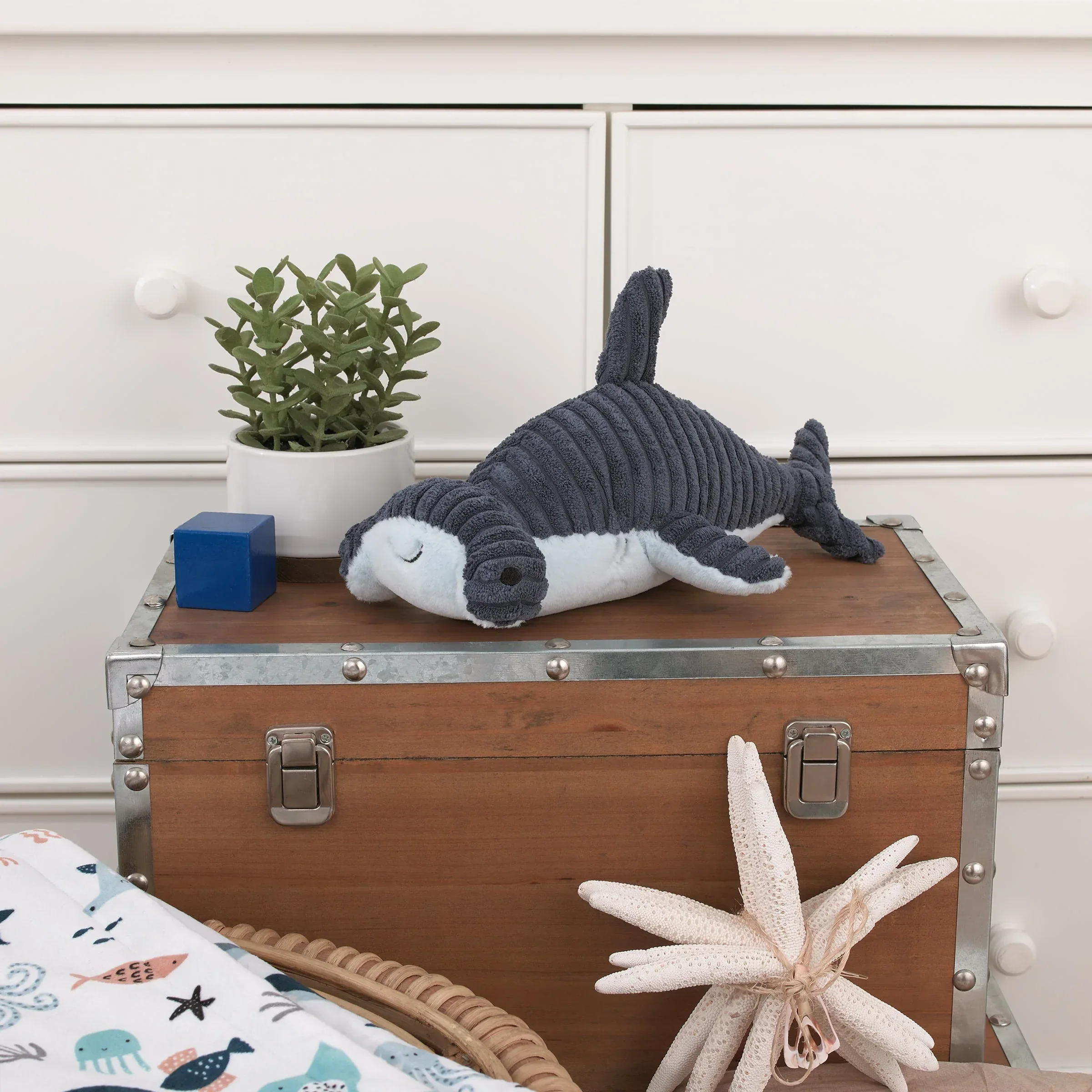 Explore Dream Discover Navy, and Light Blue Hammerhead Shark Shaped Plush Stuffed Animal - Image 5