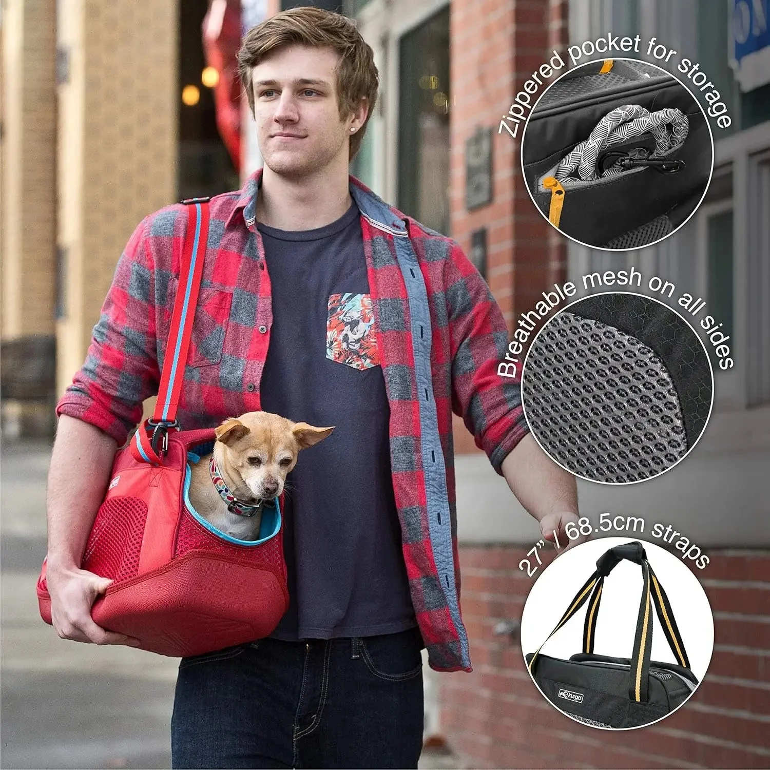 Explorer Dog Carrier - Comfortable Carrier for Travel - Water-Resistant Armorsole Base - Airline Compliant - Storage Pocket - for Cats & Small Dogs up to 20 Lb - Red/Blue - Image 2