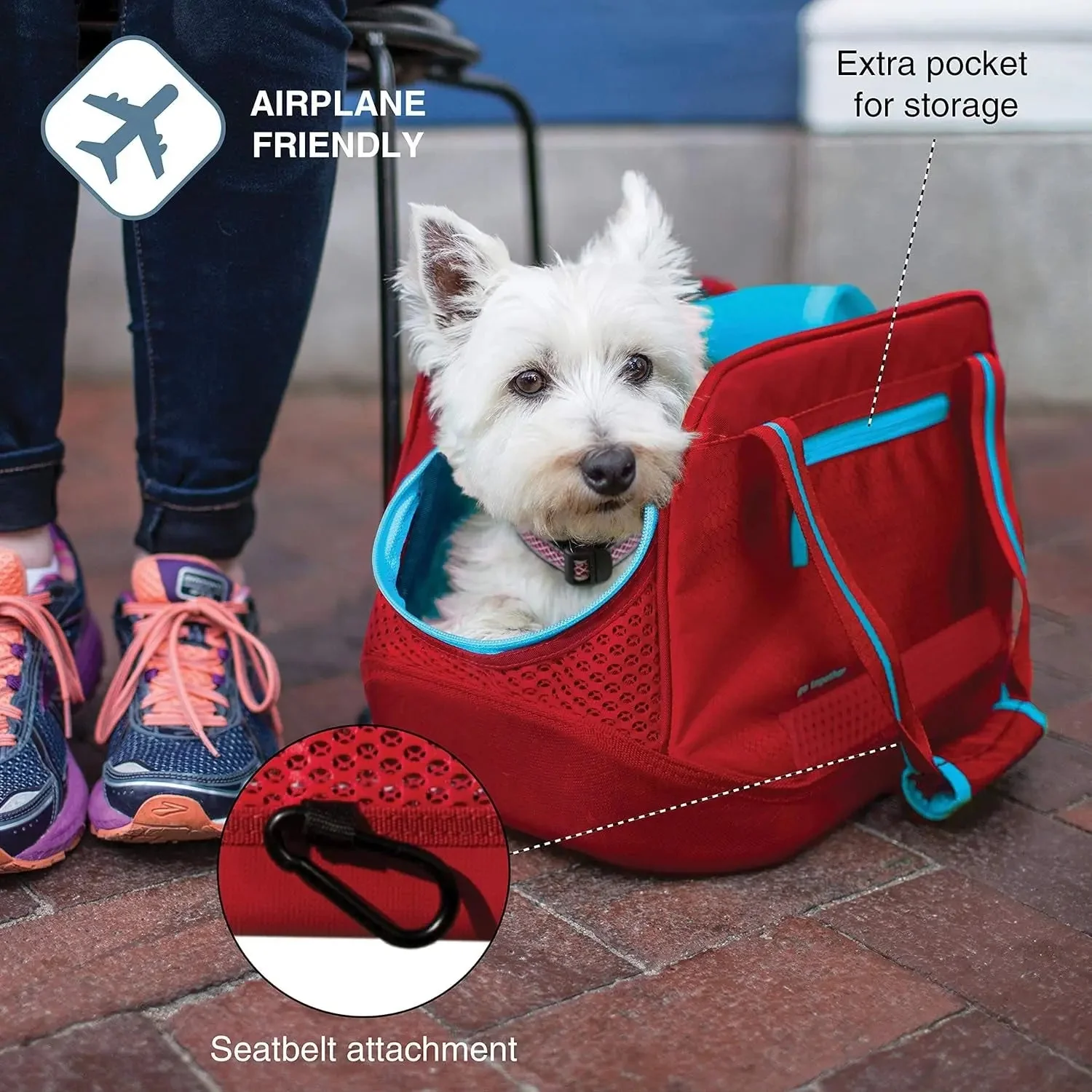 Explorer Dog Carrier - Comfortable Carrier for Travel - Water-Resistant Armorsole Base - Airline Compliant - Storage Pocket - for Cats & Small Dogs up to 20 Lb - Red/Blue - Image 4