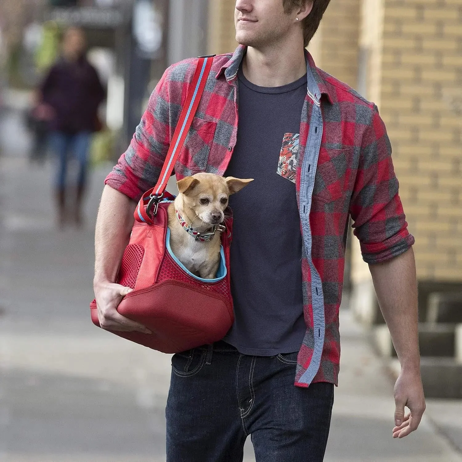 Explorer Dog Carrier - Comfortable Carrier for Travel - Water-Resistant Armorsole Base - Airline Compliant - Storage Pocket - for Cats & Small Dogs up to 20 Lb - Red/Blue - Image 5