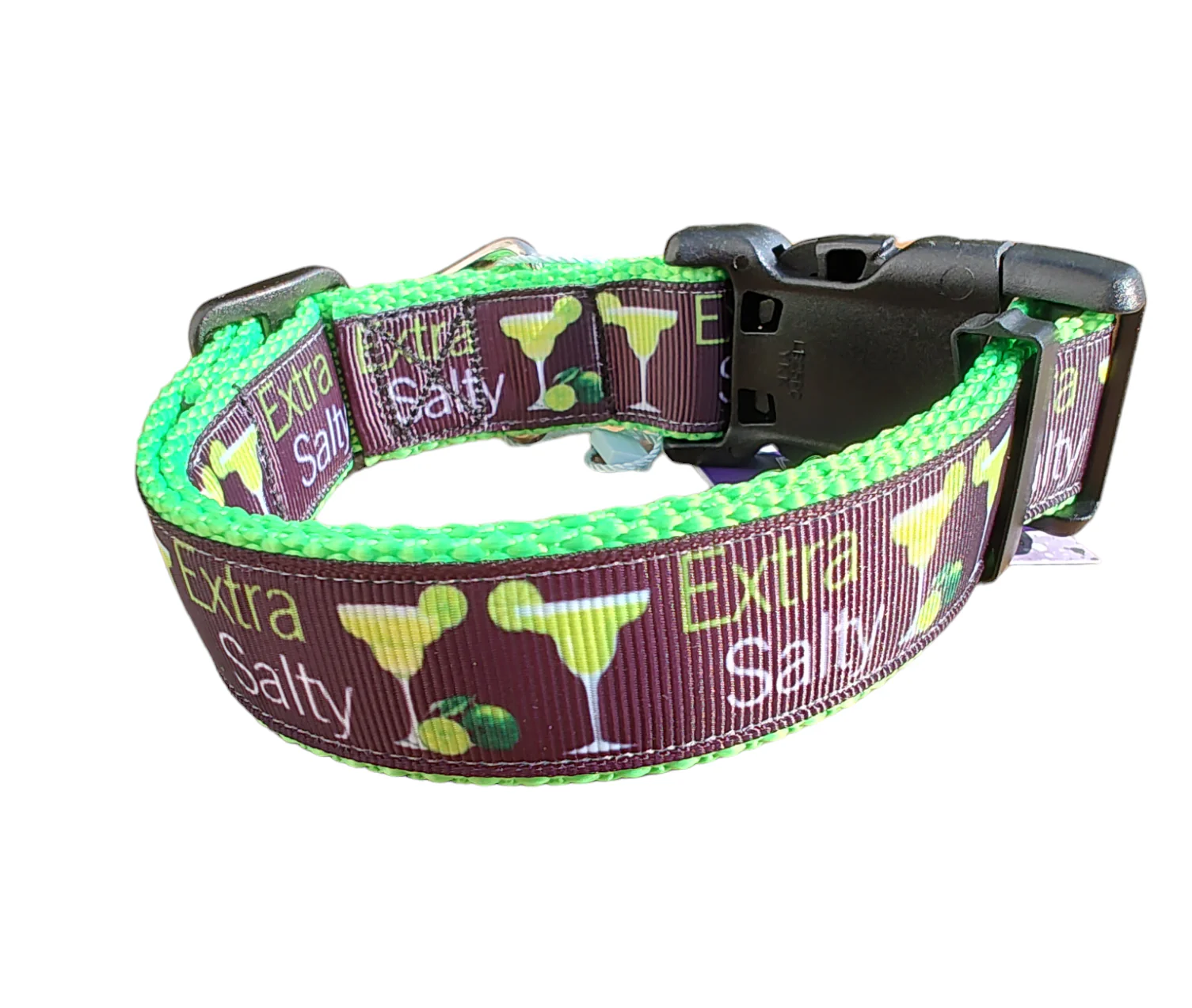 Extra Salty Margarita Neon Green Nylon Dog Collar MD, LG, XL, Leash - Image 3