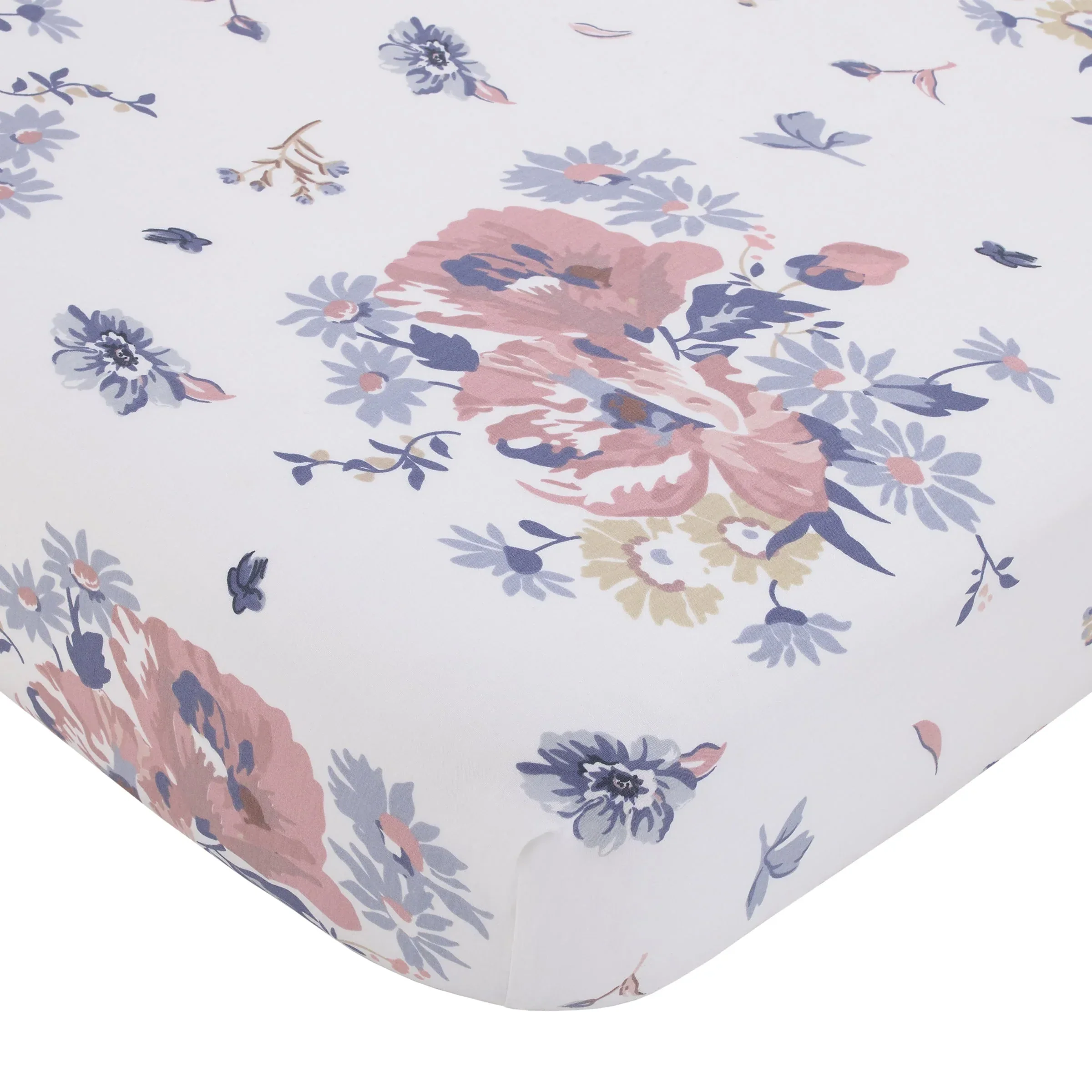 Farmhouse Chic Pink, Periwinkle, and White Floral, Stripes, Gingham, and Velvet 'Bundle of Sweetness' 4 Piece Nursery Crib Bedding Set - Comforter, 100% Cotton Fitted Crib Sheet, Crib Skirt, and Storage - Image 3
