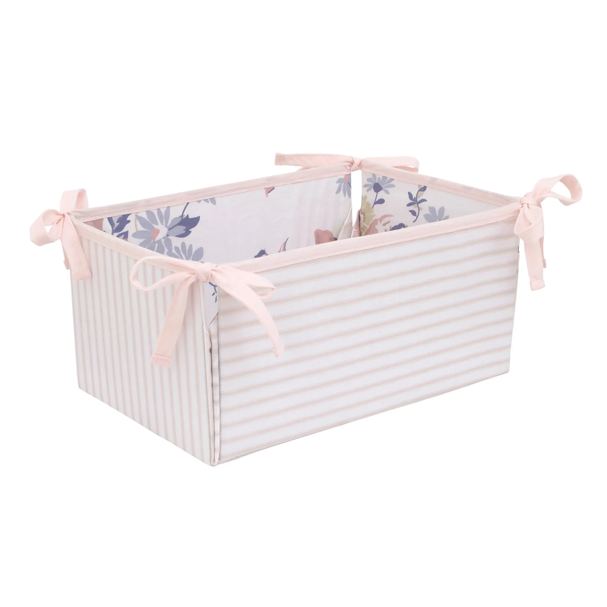 Farmhouse Chic Pink, Periwinkle, and White Floral, Stripes, Gingham, and Velvet 'Bundle of Sweetness' 4 Piece Nursery Crib Bedding Set - Comforter, 100% Cotton Fitted Crib Sheet, Crib Skirt, and Storage - Image 5