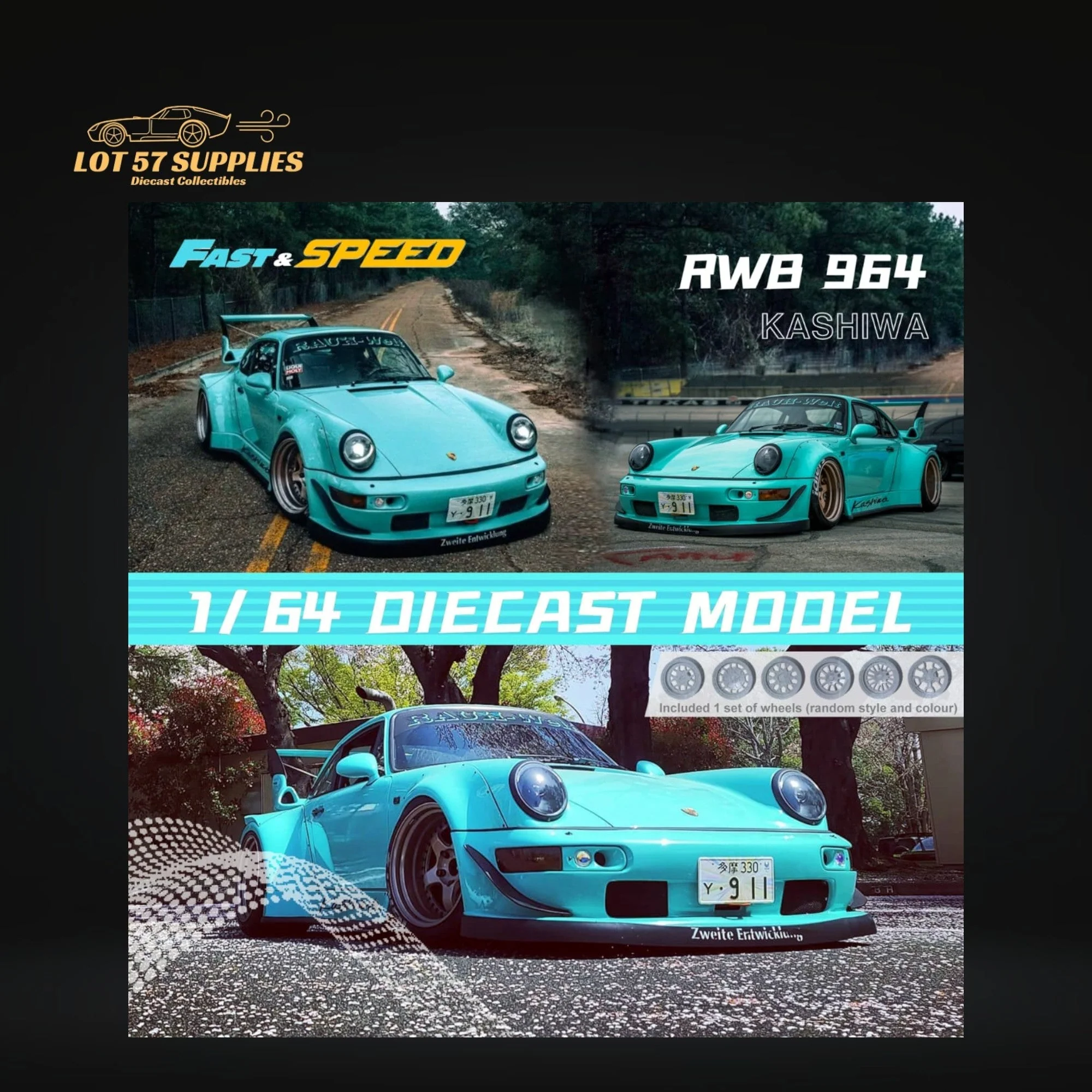 Fast Speed Porsche 964 RWB Tiffany Blue 1:64 - Image 5