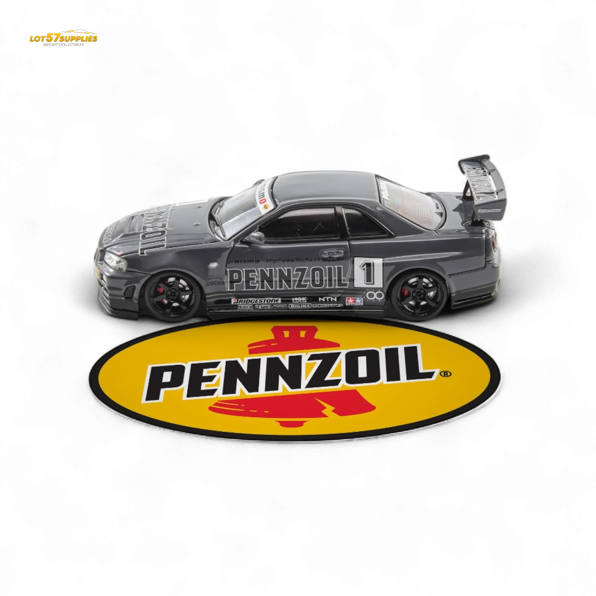 Fast Speed Skyline GT-R R34 Nismo Z-Tune Pennzoil Grey 1:64 - Image 4