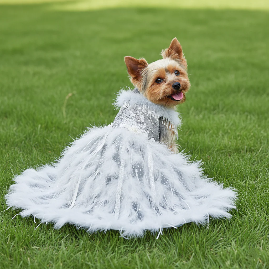 Feather Fantasy Pet Gown | Luxury Dog Dress for Special Occasions - Image 12