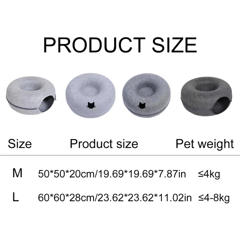 Felt Donut Cat Bed with Tunnel and Hideaway - Image 4