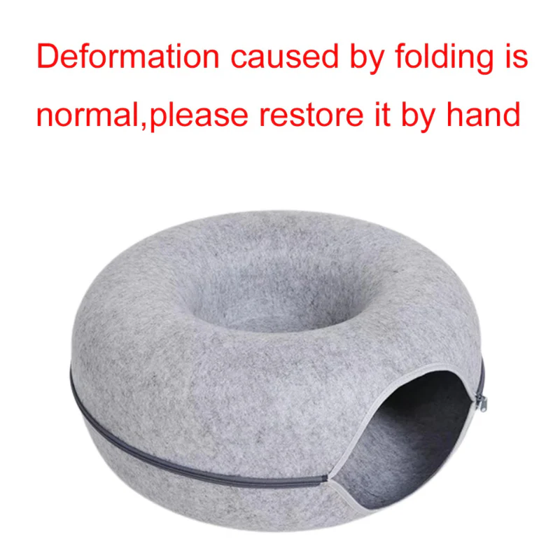 Felt Donut Cat Bed with Tunnel and Hideaway - Image 5