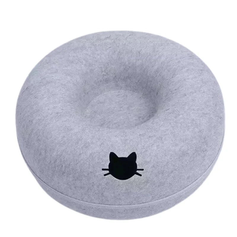 Felt Donut Cat Bed with Tunnel and Hideaway - Image 6