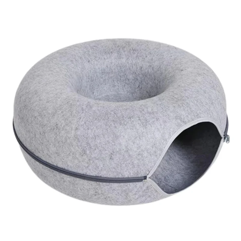 Felt Donut Cat Bed with Tunnel and Hideaway - Image 7