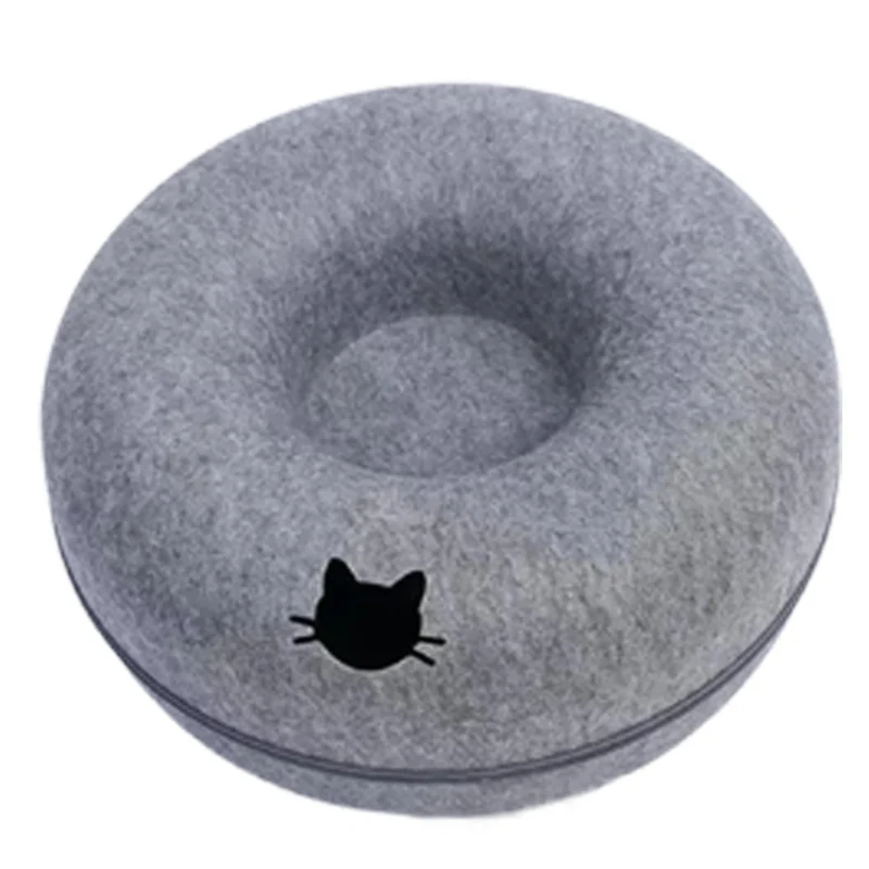 Felt Donut Cat Bed with Tunnel and Hideaway - Image 8
