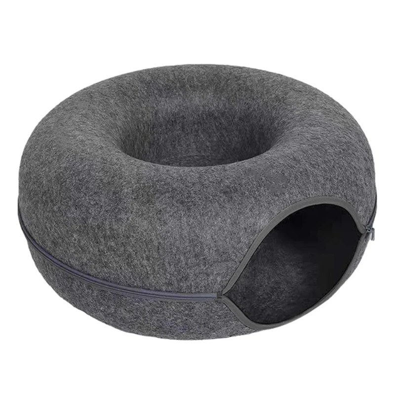 Felt Donut Cat Bed with Tunnel and Hideaway - Image 9