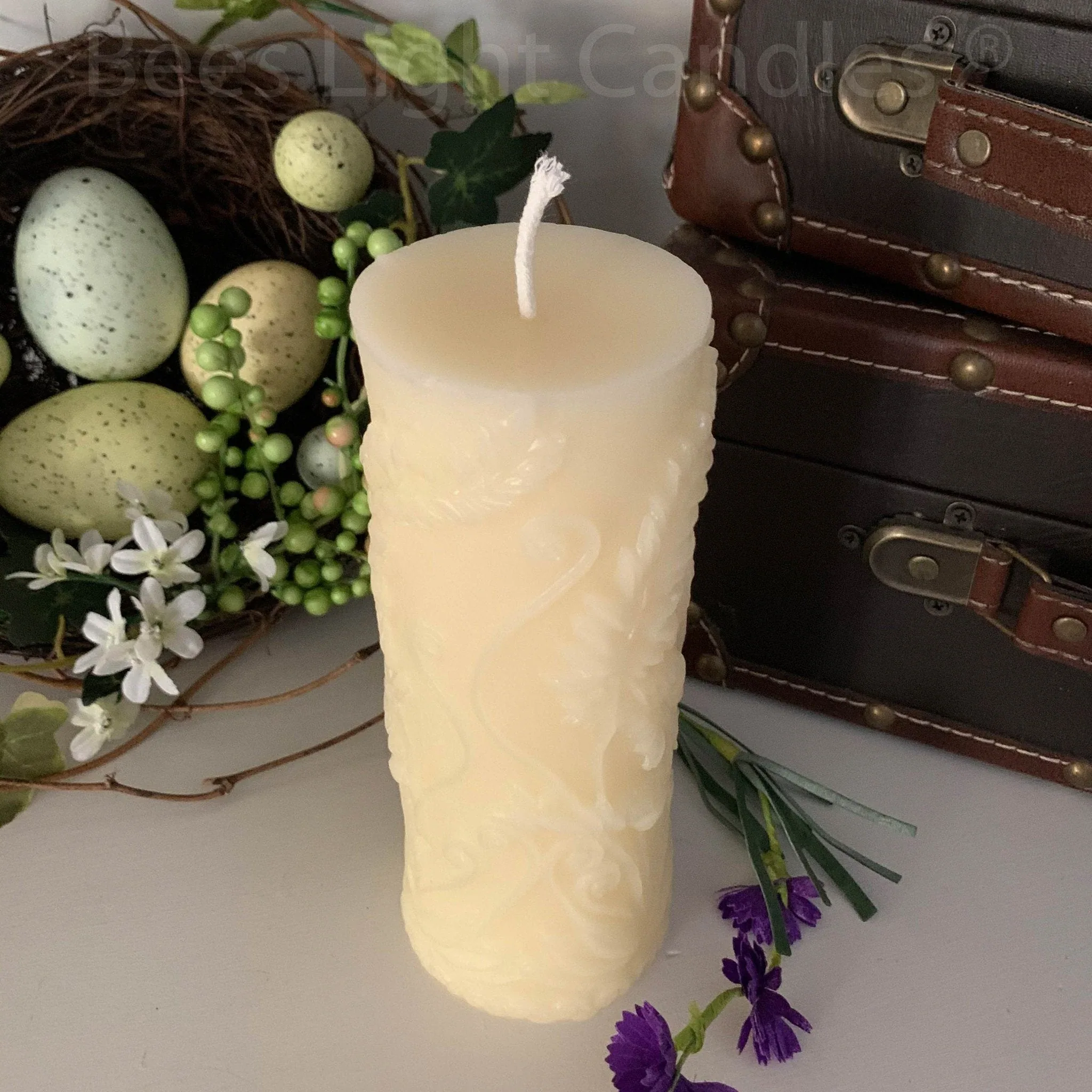 Fern Pillar Beeswax Candle - Image 3