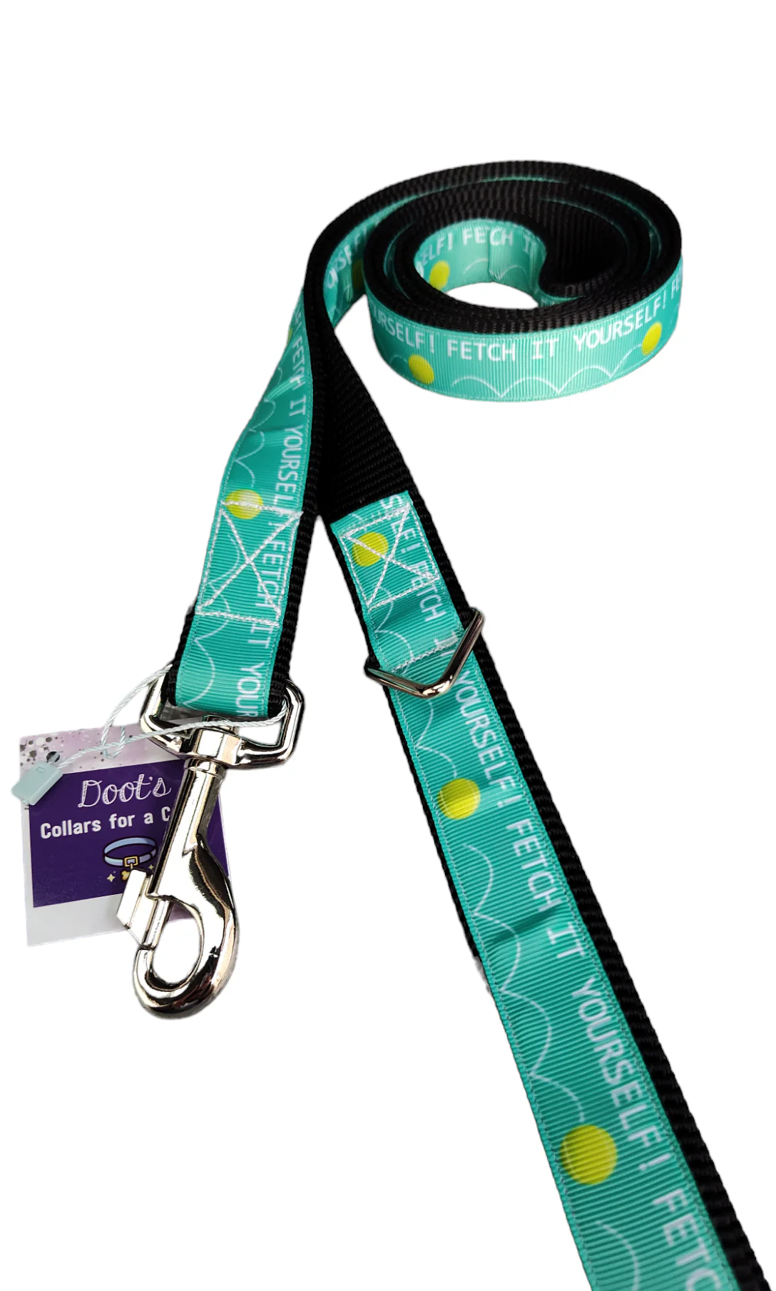 Fetch It Yourself! Black Nylon Dog Collar MD, LG, XL, Leash - Image 2