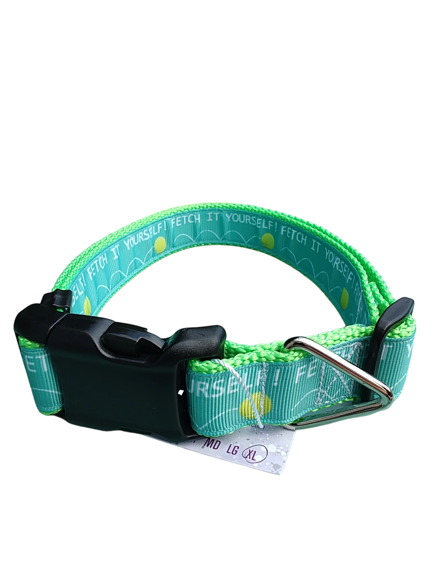 Fetch It Yourself! Neon Green Nylon Dog Collar MD, LG, XL, Leash - Image 2