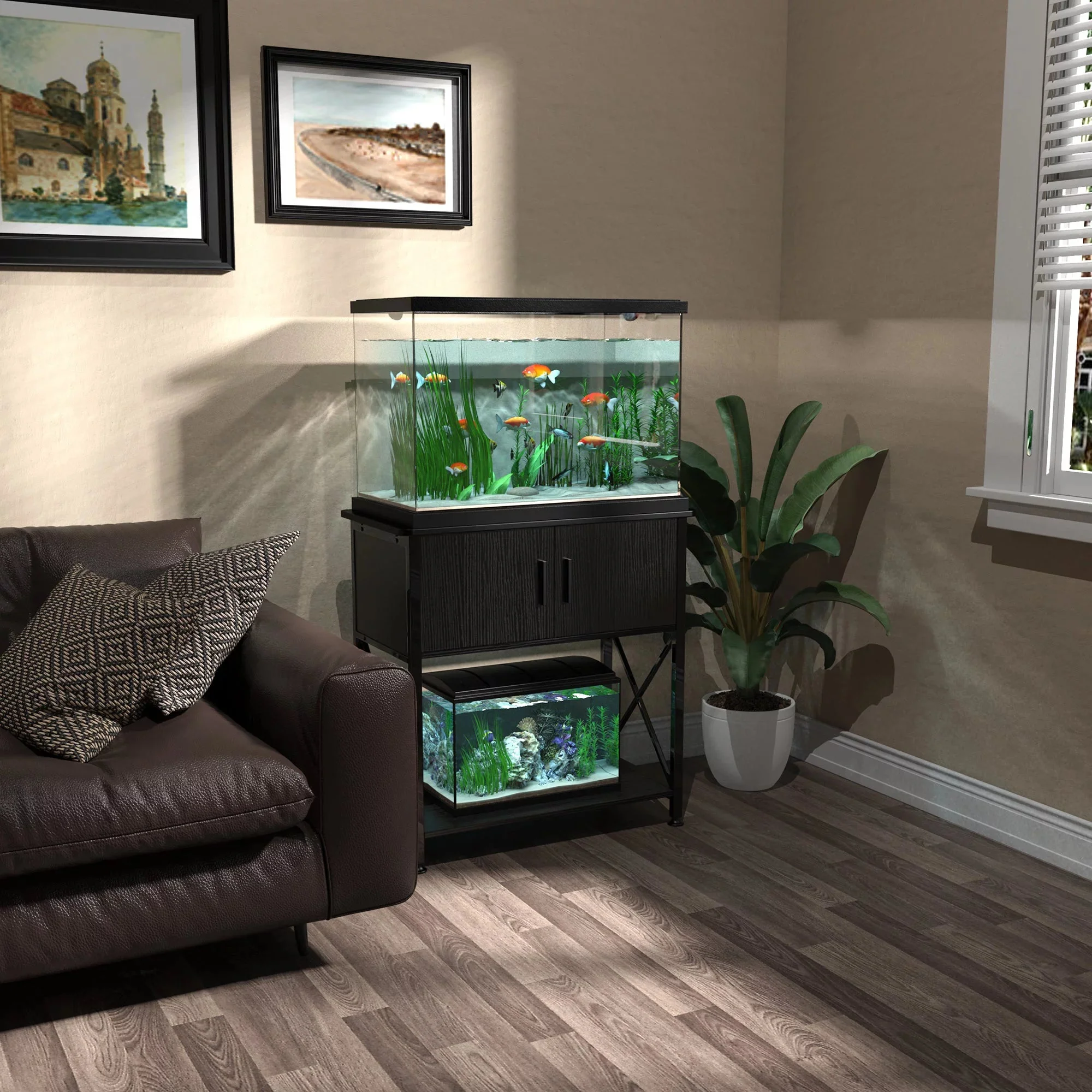 Fish Tank Stand Metal Aquarium Stand for 20 Gallon Long with Accessories Storage - Image 3