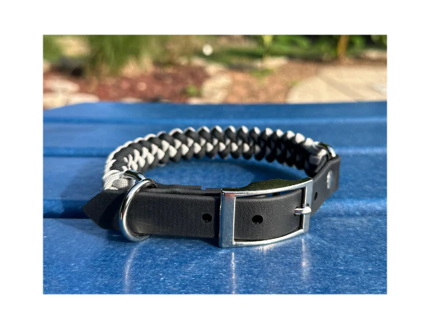Fishtail Hand Braided Dog Collar in Black & Smoke - Image 3