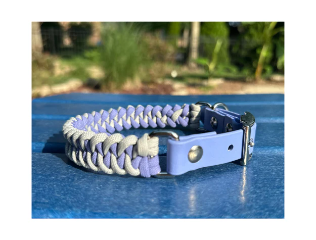 Fishtail Hand Braided Dog Collar in Lavender & Smoke - Image 2