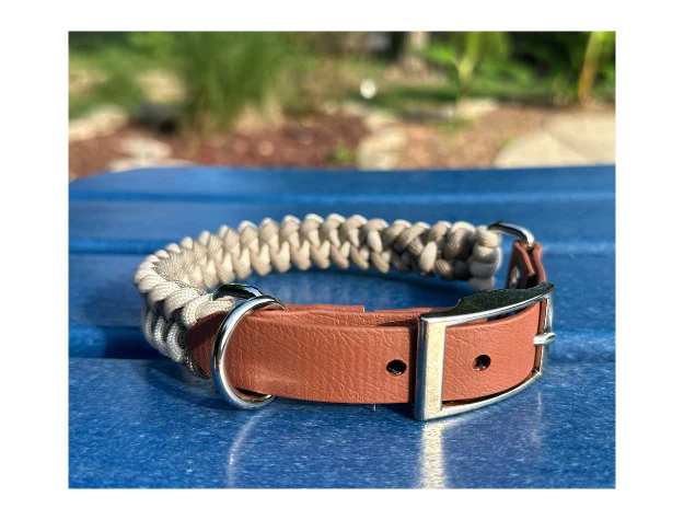 Fishtail Hand Braided Dog Collar in Tan & Cream - Image 11