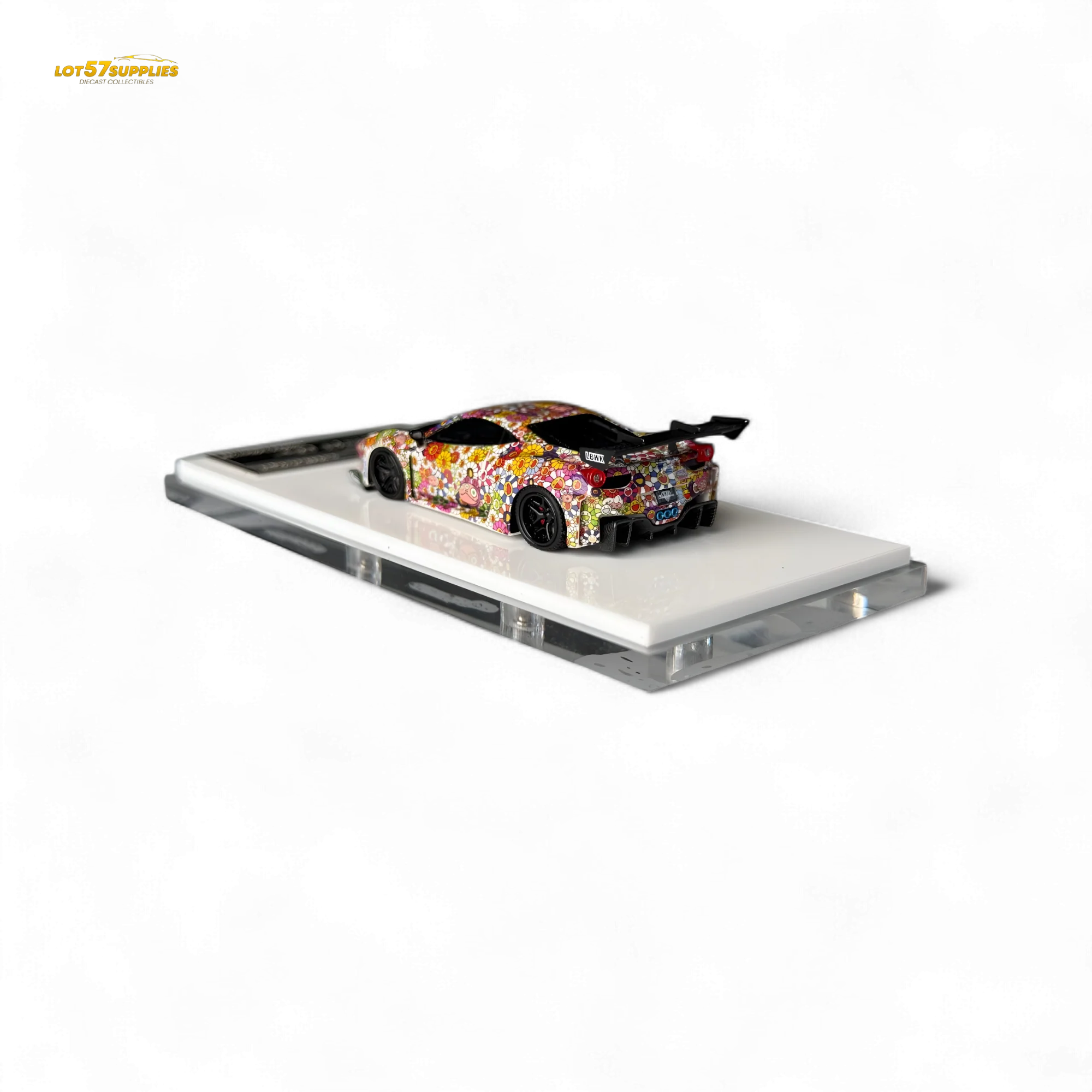 Flame Ferrari 458 GT LB Wide-Body - Takashi Murakami Flower Livery - Glows in dark 1:64 Resin - Image 2