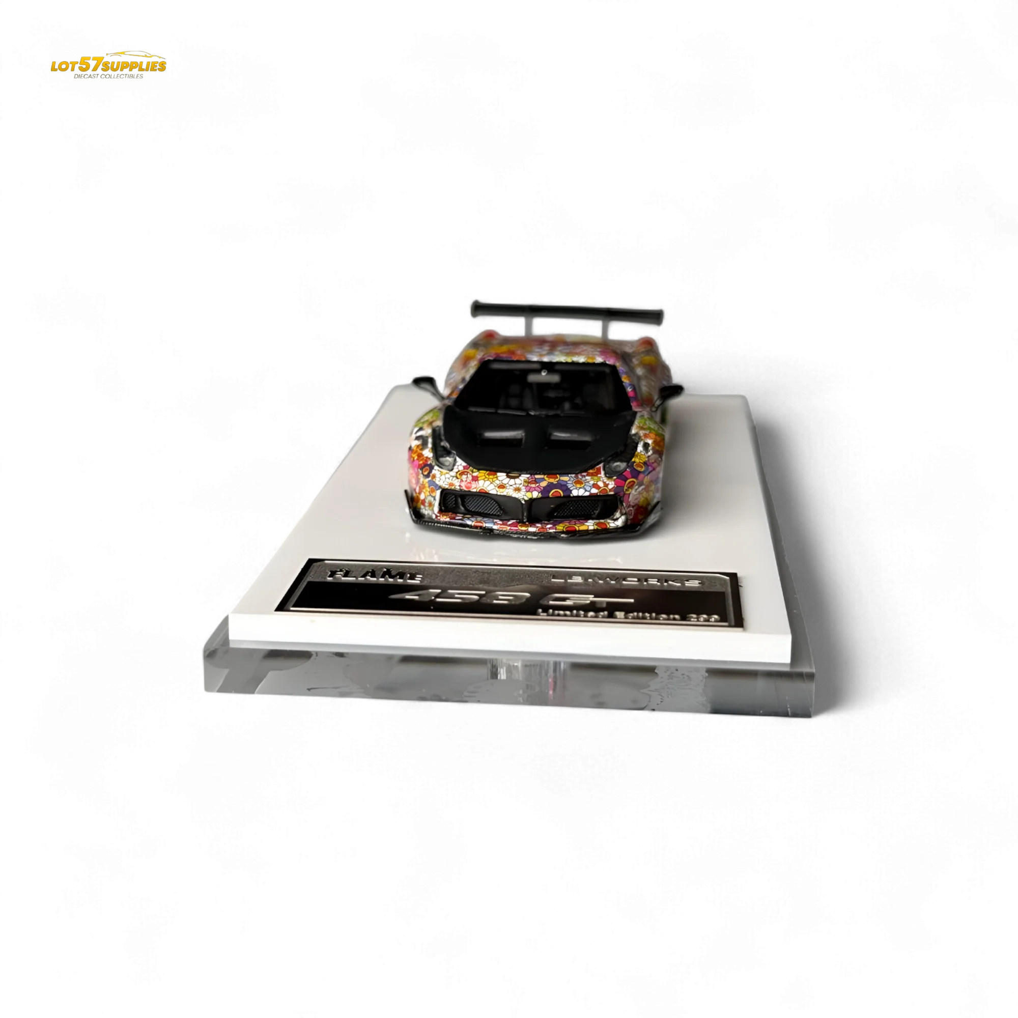 Flame Ferrari 458 GT LB Wide-Body - Takashi Murakami Flower Livery - Glows in dark 1:64 Resin - Image 5