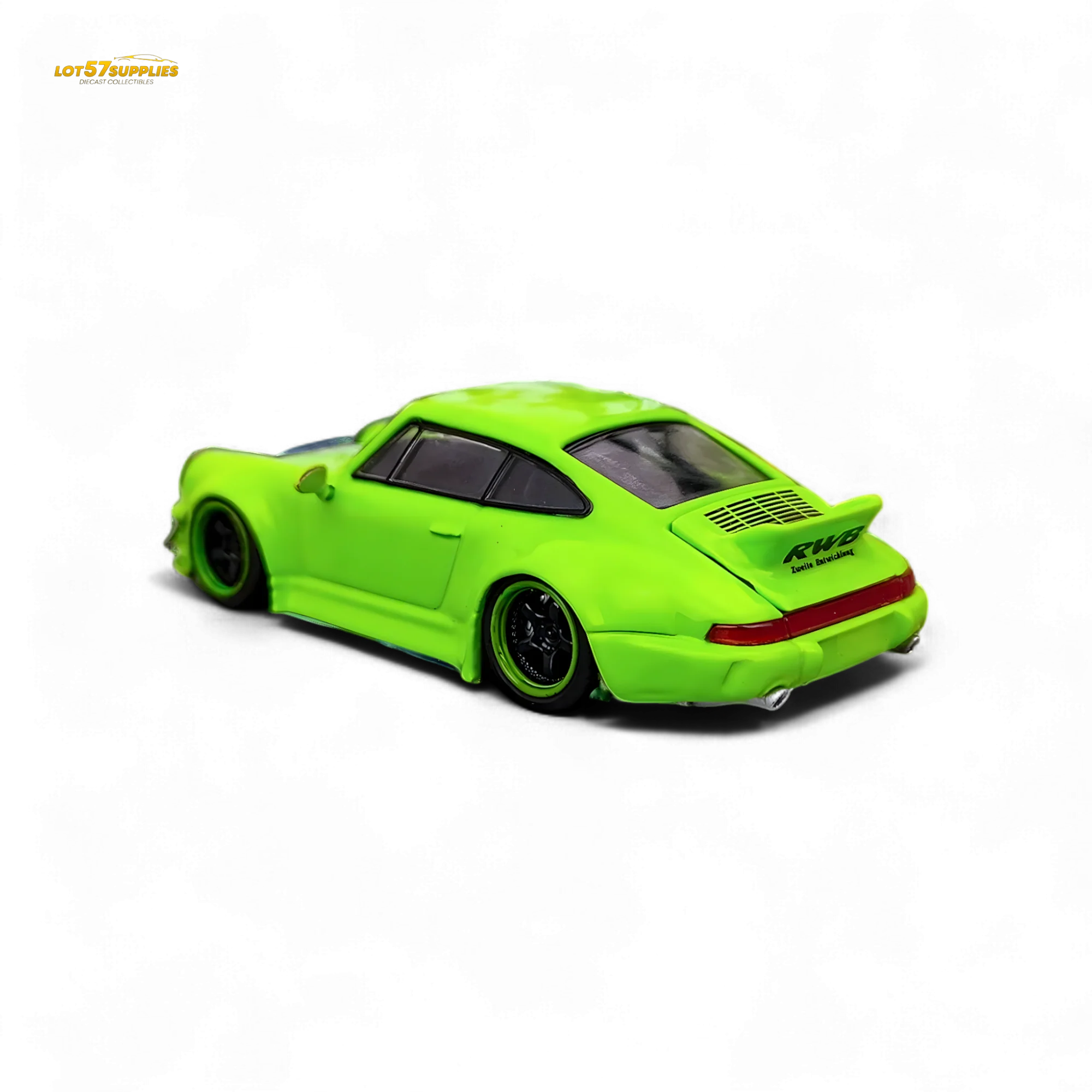 Flame Porsche 964 RWB Ducktail Fluorescent Green 1:64 - Image 3