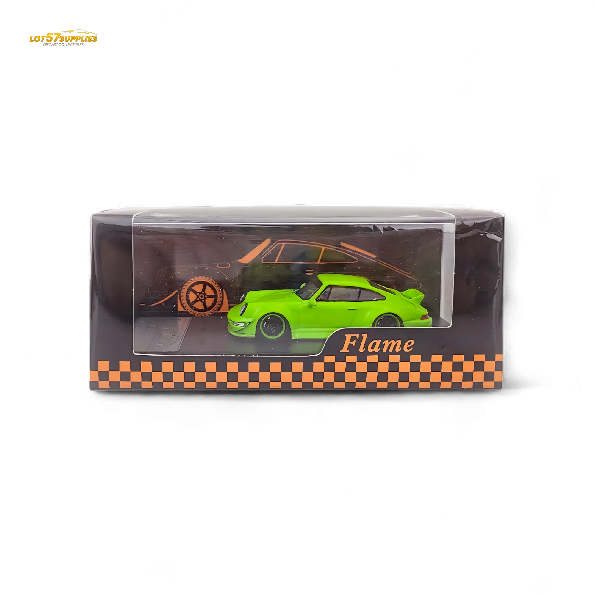 Flame Porsche 964 RWB Ducktail Fluorescent Green 1:64 - Image 5