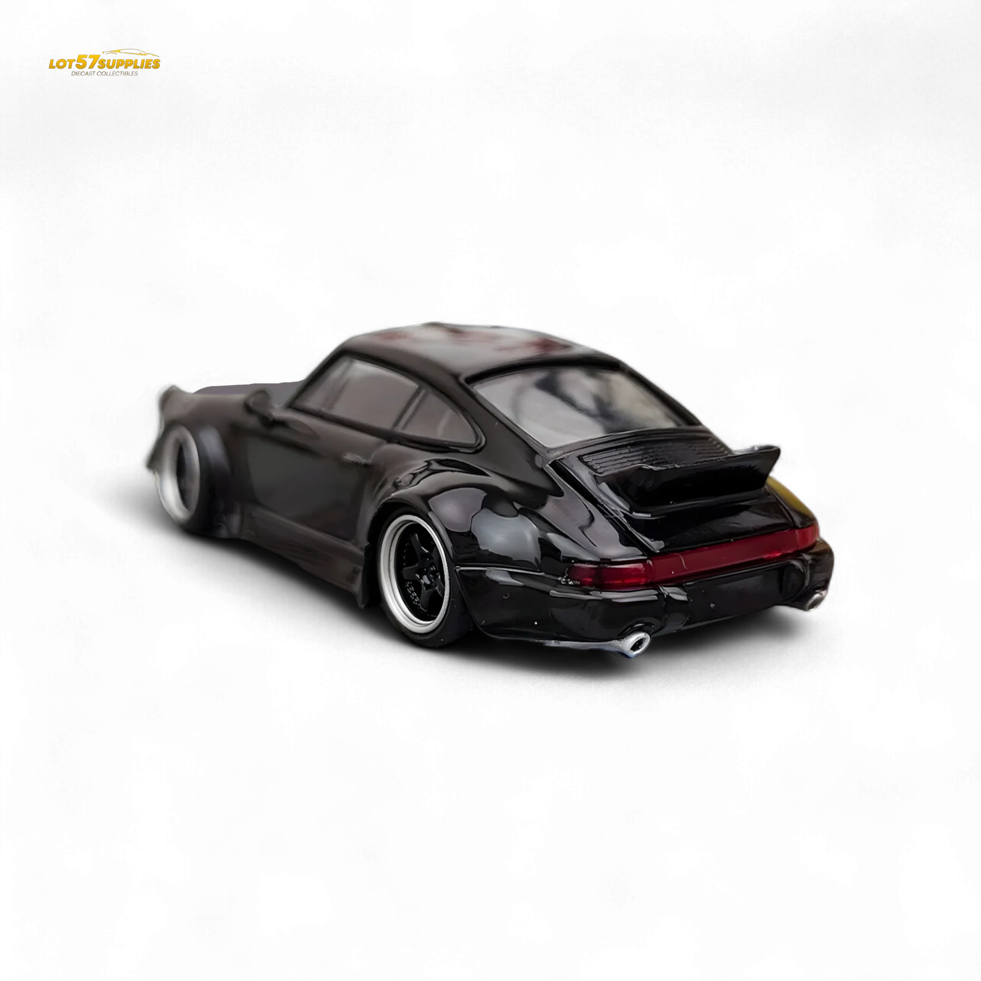 Flame Porsche 964 RWB Ducktail Gloss Black 1:64 - Image 2