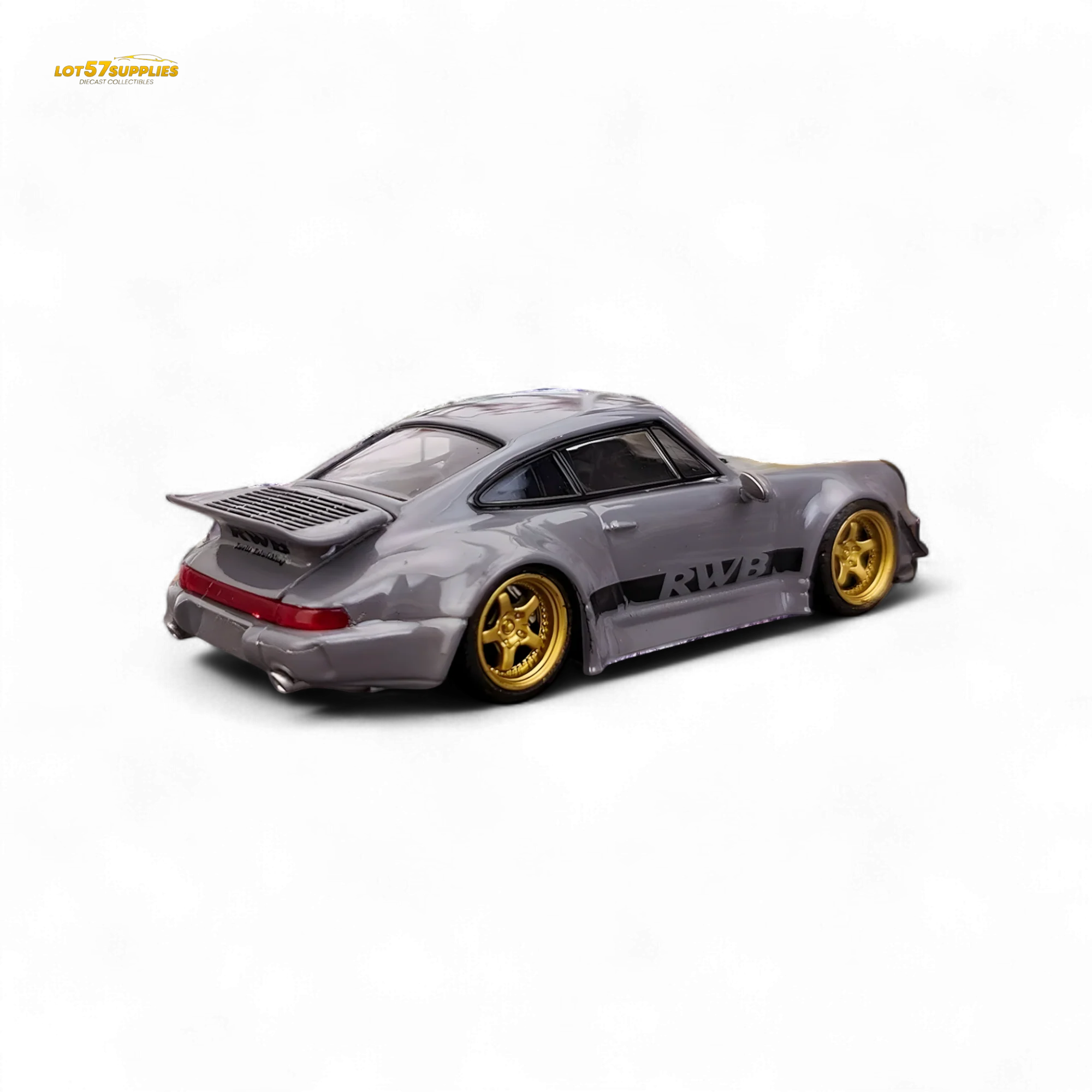 Flame Porsche 964 RWB Whale Tale Cement Gray 1:64 - Image 2